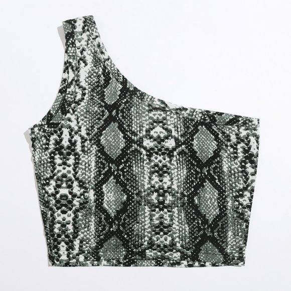 One Shoulder Snakeskin Print Crop Top - Picture 4 of 6